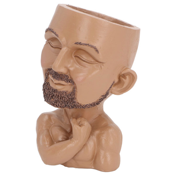Kruka med ansikte och dräneringshål, Man Face Flower Pot Head Planter, muskulös man, blomkruka för vardagsrum, hall, kaffefärg (ZYH)