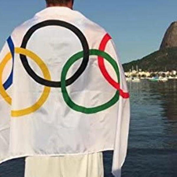 Fällbar olympiska spel fem ringar flagga tjockare polyester banderoll för trädgård innergård balkong dekorati  (ZYH)