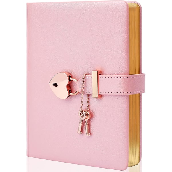 Dagbok för flickor med lås och 2 nycklar, dagbok med lås för flickor i åldrarna 8-12, hjärtformad låst dagbok för kvinnor, guldkantat papper 5,3 x 7 tum (ZYH)