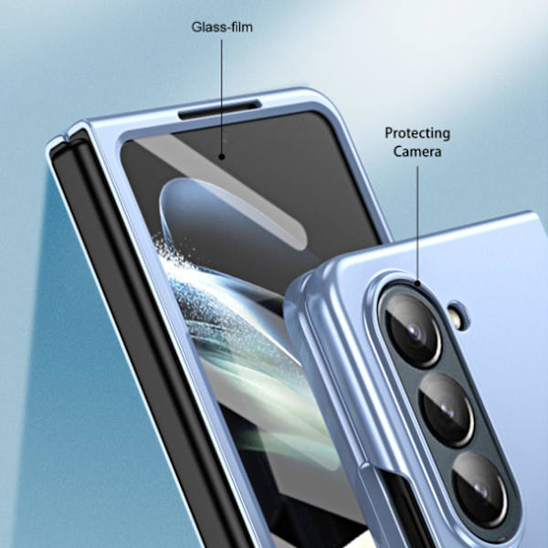 Fodral för Samsung Galaxy Z Fold 5 med skärmskydd, hårt PC-stötsäkert fodral för Samsung Galaxy Z Fold 5, enfärgat (ZYH) gold