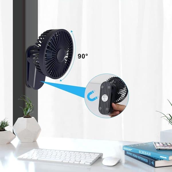 Mini clip-on blæser. Magnetisk clip-on blæser. Bærbar USB-blæser med tre hastigheder (blå).