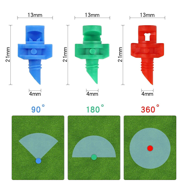 50x 90/180/360 Sprinklersystem Mikro-Tropf-Sprühdüse Gartenbewässerung Fk  (ZYH) Red