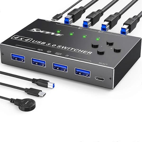 USB 3.0 Switch 4 Computere, 4 Porte USB Switch Vælger til Tastatur Mus Switch Printerdeler