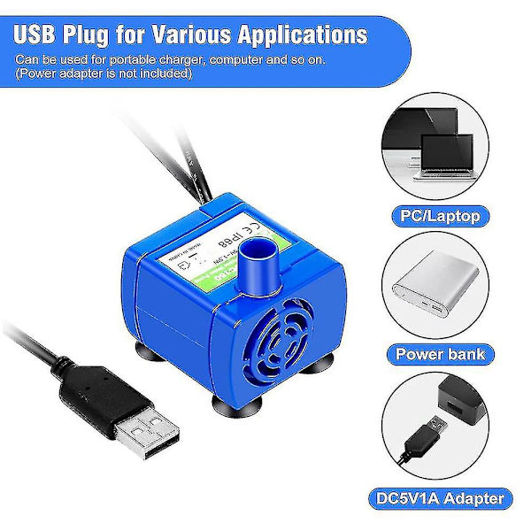 Vattenpump för husdjur, USB-laddningsbar LED-lampa, kattfontänmotor (ZYH)