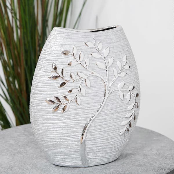 Teksturoitu hopeinen oksa soikea maljakko 24cm