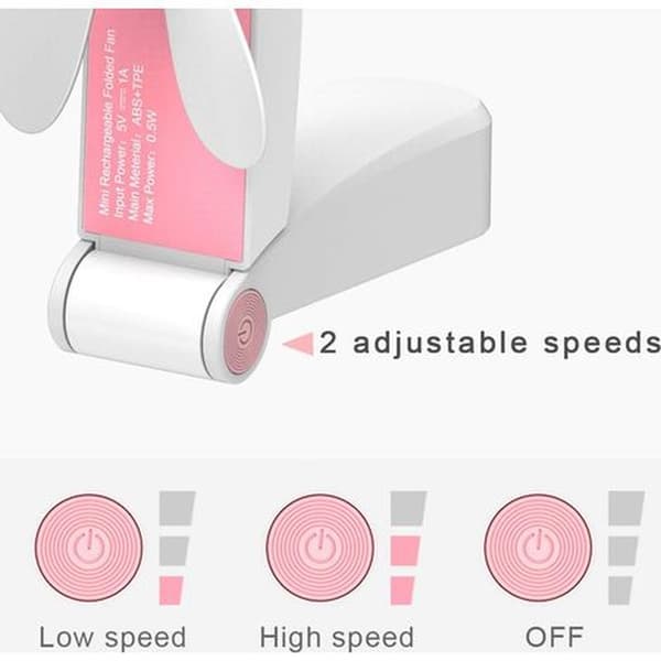 Kompakt, bærbar, foldbar og genopladelig ventilator – ideel til sommer – USB rejseventilator – pink