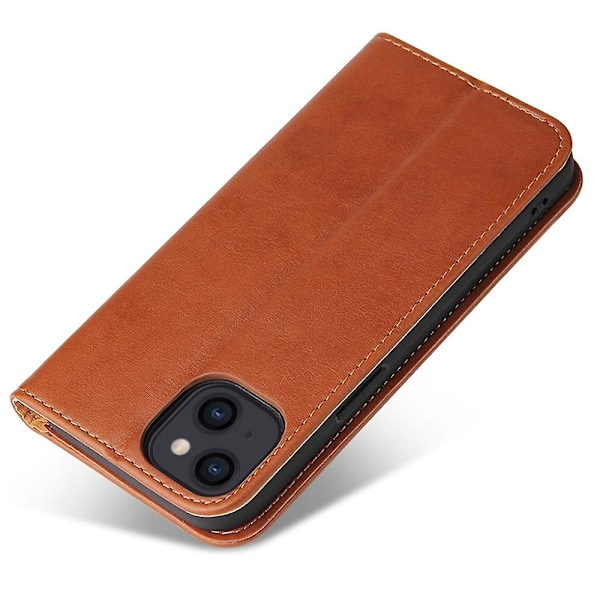 FIERRE SHANN Fallskyddande Telefonfodral för iPhone 14, Auto-absorberande Magnetiskt Stängning PU Läder Telefon Plånboksfodral (ZYH) Brown