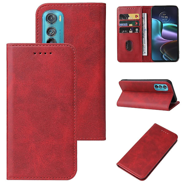 För Motorola Edge 30 Magnetiskt stängning Läder Telefonfodral  (ZYH) Red