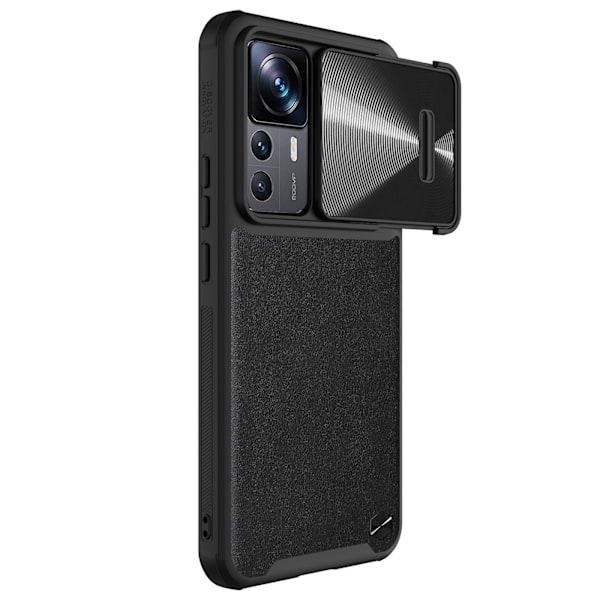 Nillkin för Xiaomi 12t Pro 5g reptåligt telefonskal PU-läderbelagd PC + TPU-hybridskal med skjutbart kameraskydd (DPD) Black