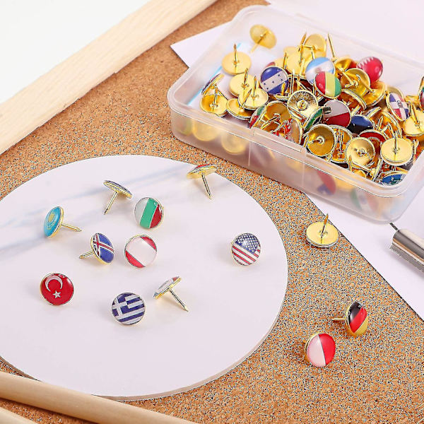 Kreativa tryckstift National Flag Thumbtack Landskarta Tryckstift för anslagstavla, karta, kontor (100 stycken, blandade ländermönster)  (ZYH)