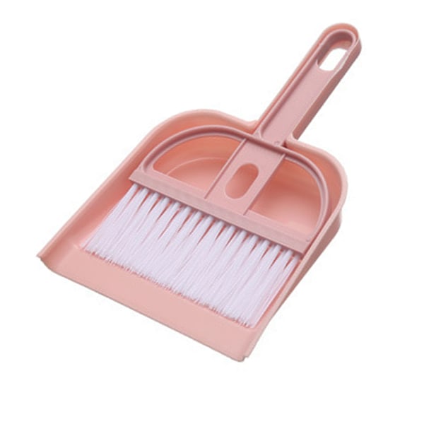 Mini skrivbordsborste och sopskyffel set i plast, liten kvast och dammsugare set, skrivbordsrengöring set, nordisk rosa (ZYH)