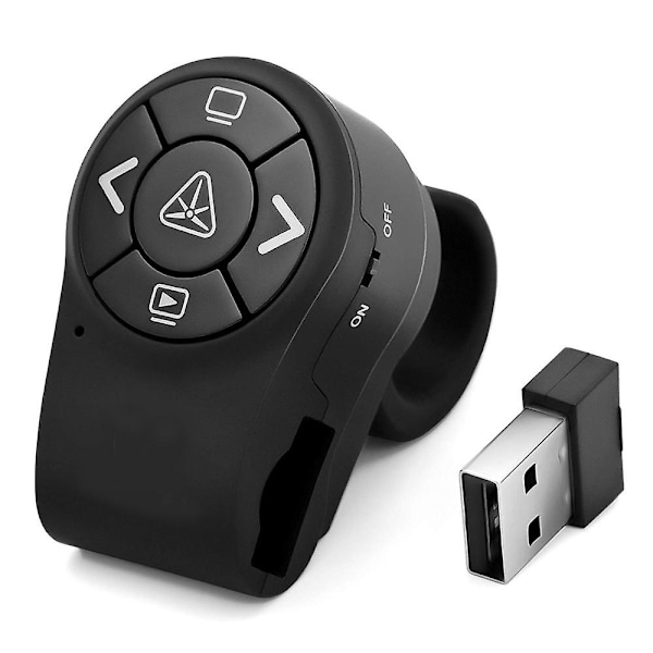 Trådlös presentatör Rf 2.4g Finger Ring Remote Powerpoint Ppt Slides Clicker Pen Uppladdningsbar  (ZYH) black