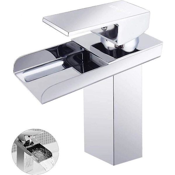 Badrumsvaskkran, modern design, enkelgreppsblandare för vattenfall, varm- och kallvatten tillgängligt, mässing, krom utan slang (ZYH)