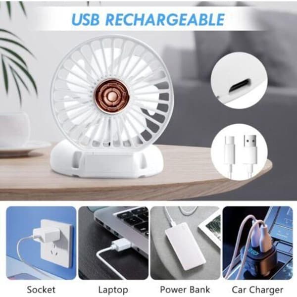3-i-1 Mini Bærbar Ventilator: USB genopladelig mini lommeventilator med tre hastigheder (hvid)