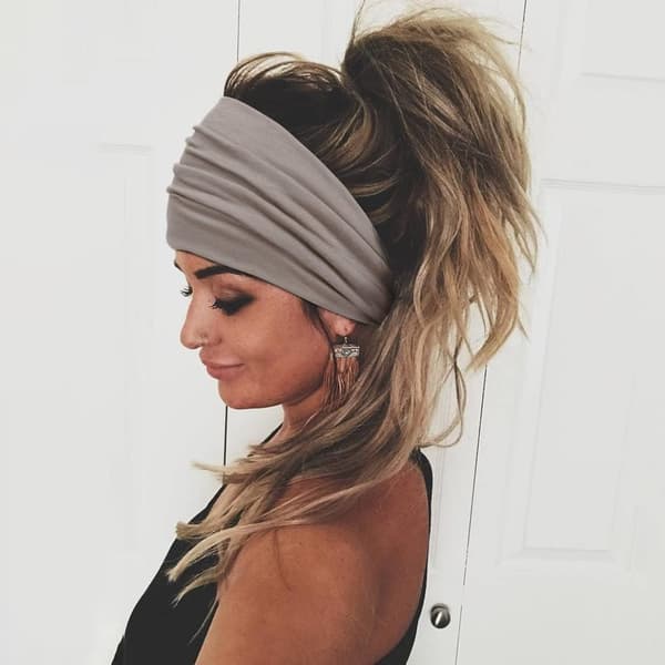 Hodebånd for kvinner, bredt pannebånd, boho-stil, sportspannebånd, yoga-hodebånd (grå)