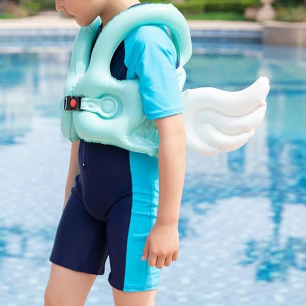 Säker uppblåsbar poolflotte för barn - Rolig simring för pool - Storlek L Grön (5-8 år)
