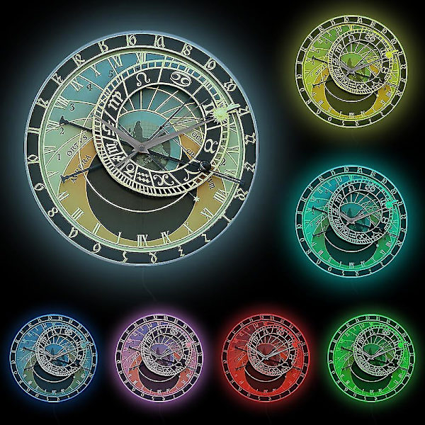 Tjeckien Prag Väggklocka För Sovrum Constellation Heminredning Watch Astronomiskt tryck Klocka Astronomy Lover Gift (DPD) Metal Frame