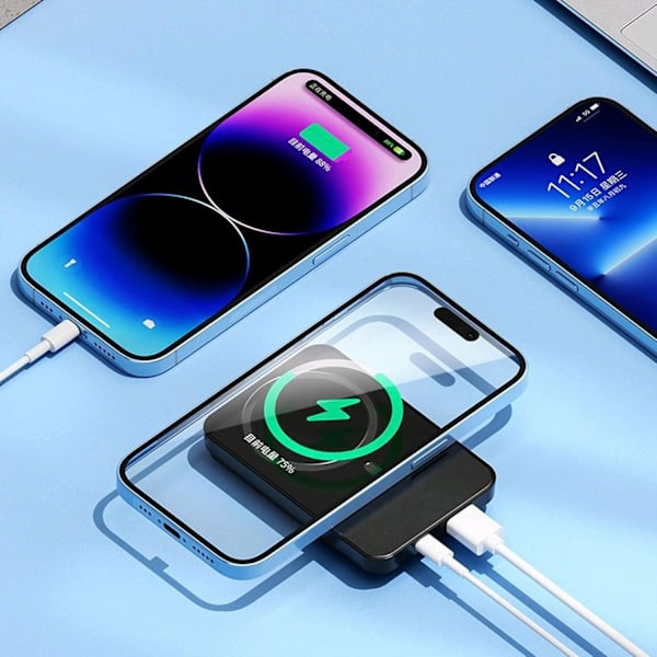 Trådlös powerbank magnetisk bärbar laddare 20000mAh med PD 22,5W snabbladdning USB-port för iPhone Galaxy  (ZYH)