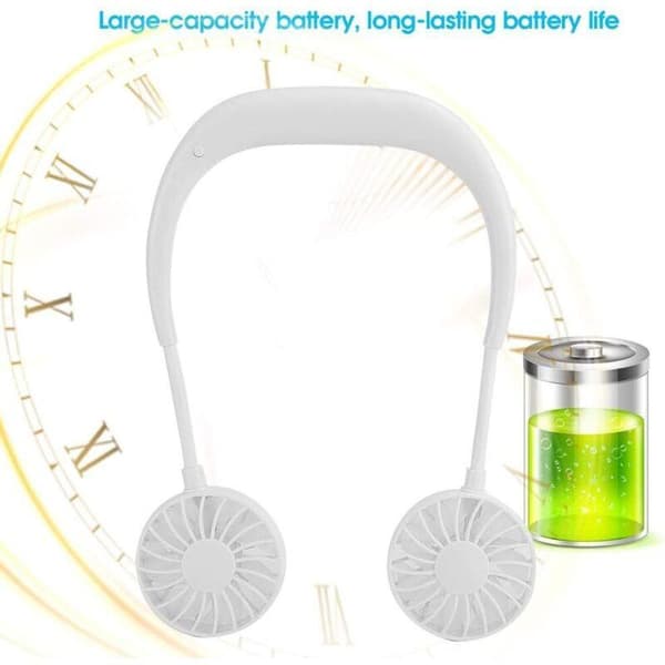 Bærbar halsventilator. USB-genopladelig bærbar ventilator med tre hastigheder. Mini halsventilator (hvid).