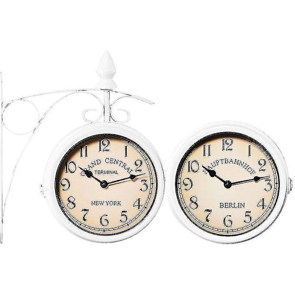 Dubbelsidig stationsklocka Svart Vit Retro Watch Vit -gt (DPD)