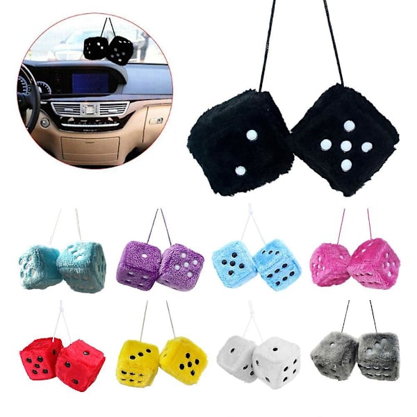Bil Färgglad Mjuk fläckig lurvig Fluffig hängspegel Fuzzy Dice Dekor Rosa (ZYH)