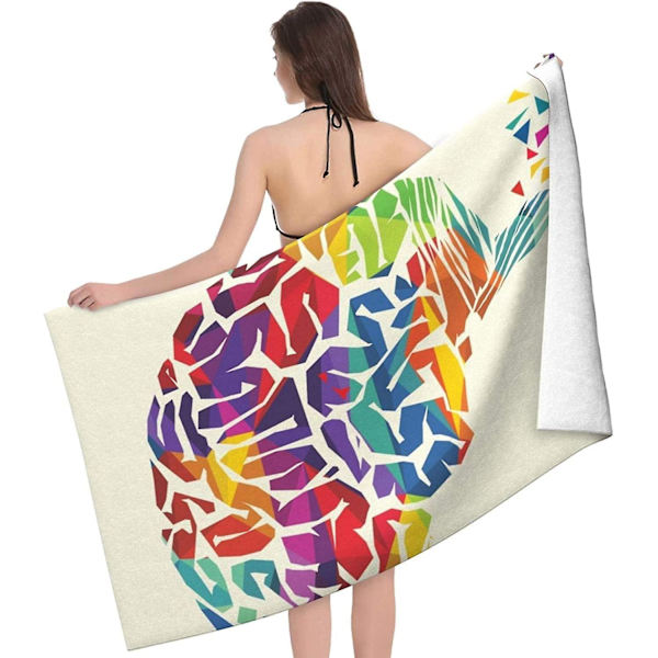 Vektorillustration av färgglad hjärna strandhandduk högabsorberande mikrofiber strandfilt mjuka badlakan 130X80 CM (T9486) (ZYH) 130x80cm