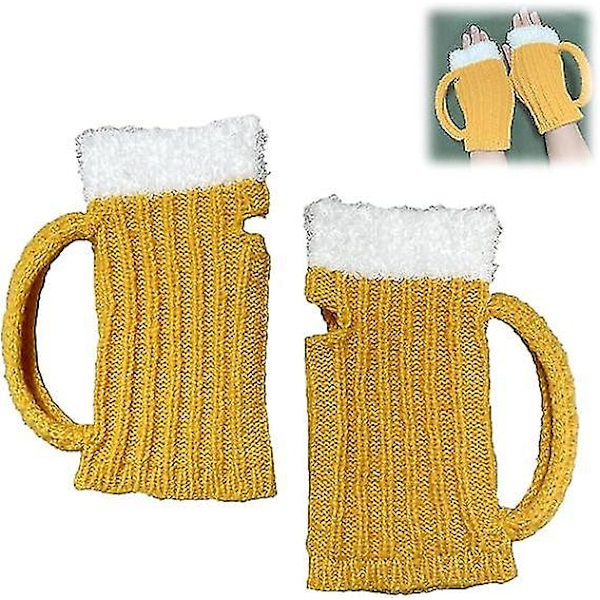 Rolig 3d ölmugg stickad handskepresent Söt handgjord stickad höstvinterhandskar Retro virkade handskar, ölmuggsockor (ZYH) Gloves