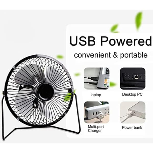 Mini USB-blæser, metalbordblæser, kompakt, men kraftfuld, lydløs sort blæser.