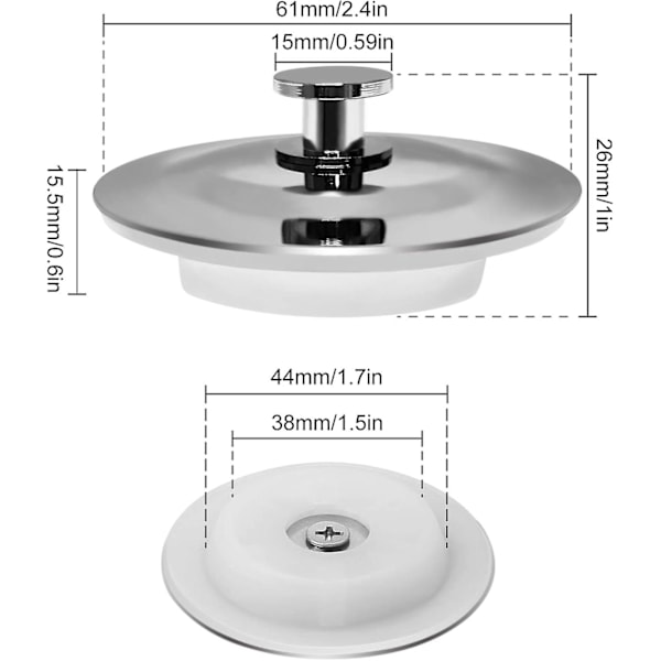 44mm diskbänkspropp, diskbänkspropp i rostfritt stål, diskbänkspropp med enkelt grepp för badrum, kök, diskho (förpackning om 1)  (ZYH)