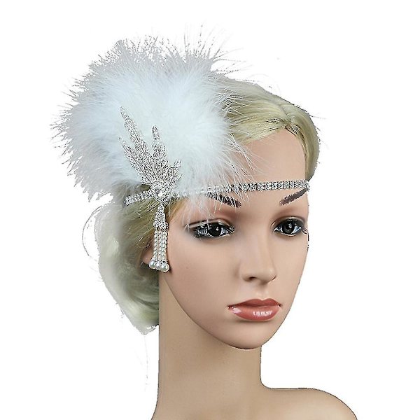 Vinta 1920-tal Ing 20-tal Gatsby-del med 1920-talets flapper Gatsby H-accessoarer  (ZYH) White