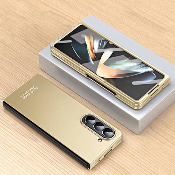 Fodral för Samsung Galaxy Z Fold 5 med skärmskydd, hårt PC-stötsäkert fodral för Samsung Galaxy Z Fold 5, enfärgat (ZYH) gold