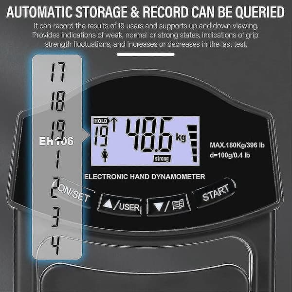 Greppstyrketestare, 180 kg Digital Handdynamometer Greppstyrkemätare USB LCD-skärm Hand