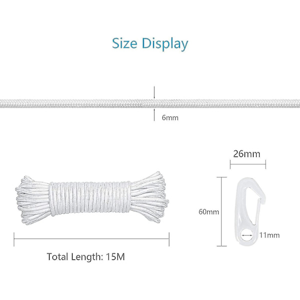 15m 6mm Nylon Flagglina Flaggstångsrep Pol Flagg Halyard Line  (ZYH)