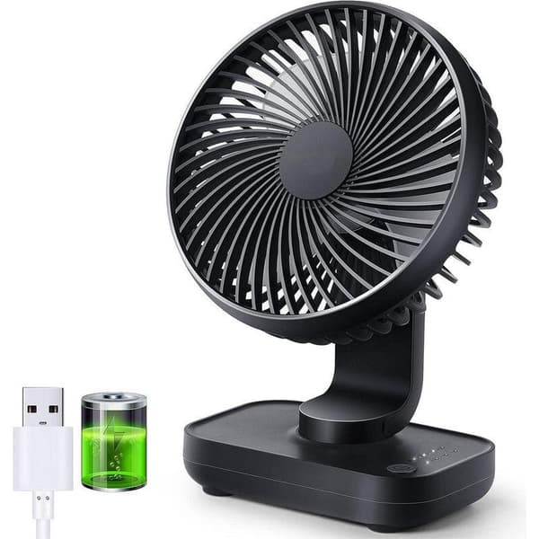 USB genopladelig ventilator. Bærbar, kompakt og kraftfuld bordventilator. 4 blæserhastigheder. - Mørkeblå