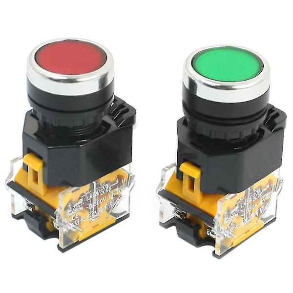 2 st 22 mm montering 10A 380V DPST röd grön momentan tryckknappsbrytare (ZYH) black
