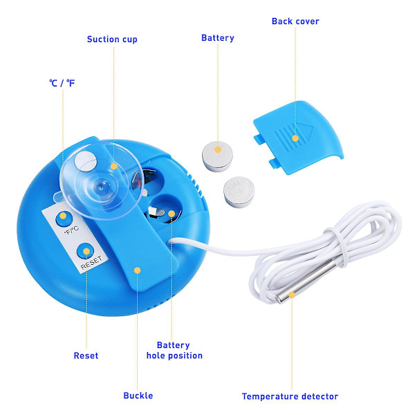 Vattentät termometer Digital termometer Högprecisionstermometer Fish Tank Thermometer (ZYH) Blue