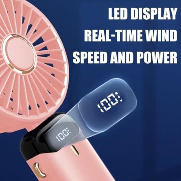 Lille bærbar ventilator. Miniventilator. 5 hastigheder med base. Sammenfoldelig bordventilator (pink)