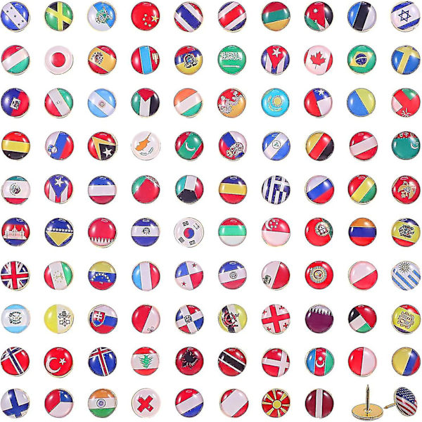 Kreativa tryckstift National Flag Thumbtack Landskarta Tryckstift för anslagstavla, karta, kontor (100 stycken, blandade ländermönster)  (ZYH)