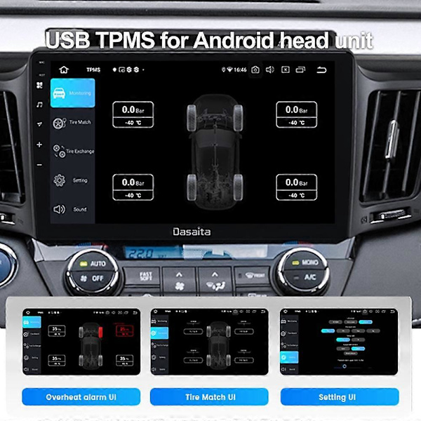 USB Android TPMS med sensorer Däcktrycksövervakningssystem Larm Utbyte Trådlös överföring Däcktrycksövervakningssystem