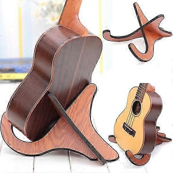 Gitarrställ i trä, golvställ, hopfällbart, för klassisk akustisk gitarr, bas, med anti-kollisions EVA-gummi på kanterna