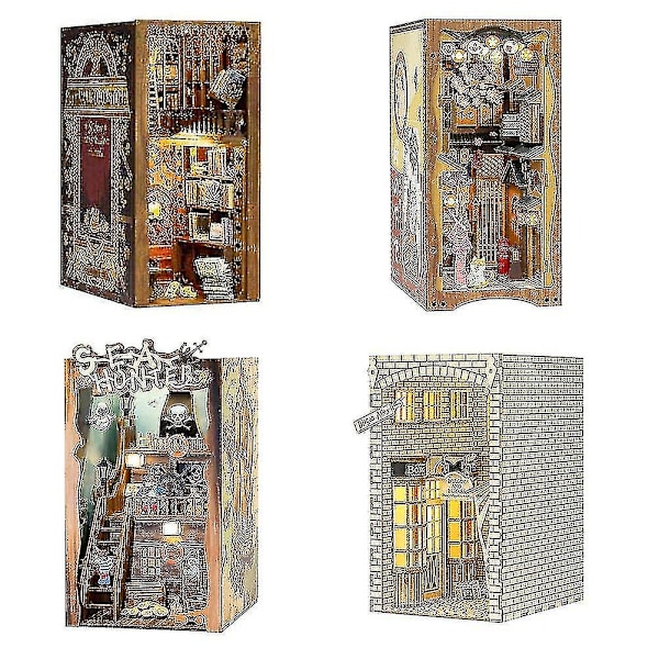 Gör-det-själv Book Nook Kit 3d Träbok Modell Pussel Byggsats Bokhylla Insats Dekor Hembordsdekoration (ZYH) Shaped B
