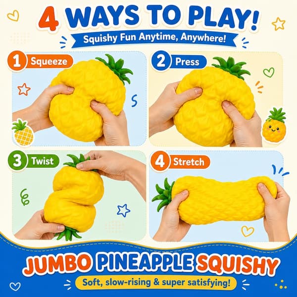 9,5 tum jättestor ananas-squishy, jumbo squishy långsamt stigande stressboll