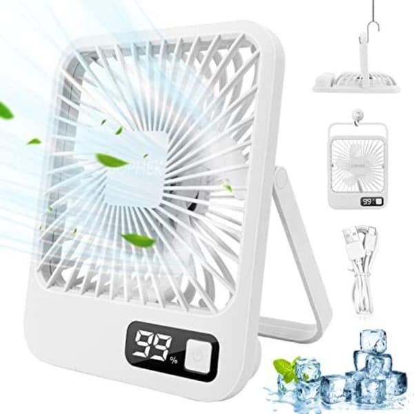 Bærbar ventilator. 3000mAh miniventilator, lille ventilator - USB-ventilator, genopladelig lommeventilator (hvid)