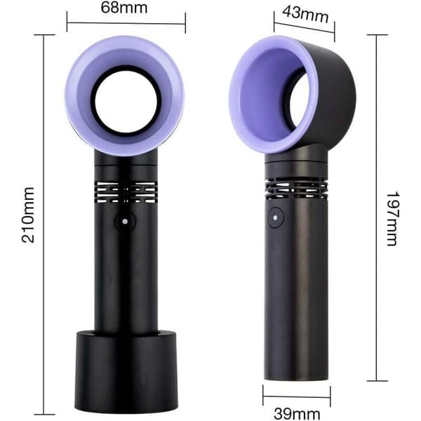 Bærbar USB blæser uden blade. Mini genopladelig lydløs bordventilator med base - sort.
