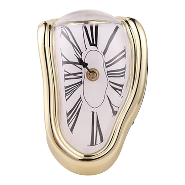 Retro väggklocka Twisted romerska siffror Klocka Vardagsrum Mute smältande klocka  (ZYH) Gold