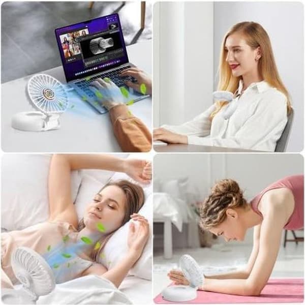 Mini bærbar ventilator genopladelig via USB. Kompakt og foldbar bordventilator med 3 hastigheder. (Hvid)