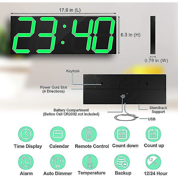 Digital LED-väggklocka, överdimensionerad väggklocka med siffror, fjärrkontroll Count up/Countdown (ZYH)