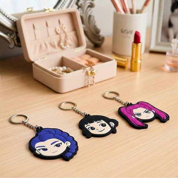 3-pack Huntrix Demon Hunters K-Pop | Dragkedjeknäppe nyckelring