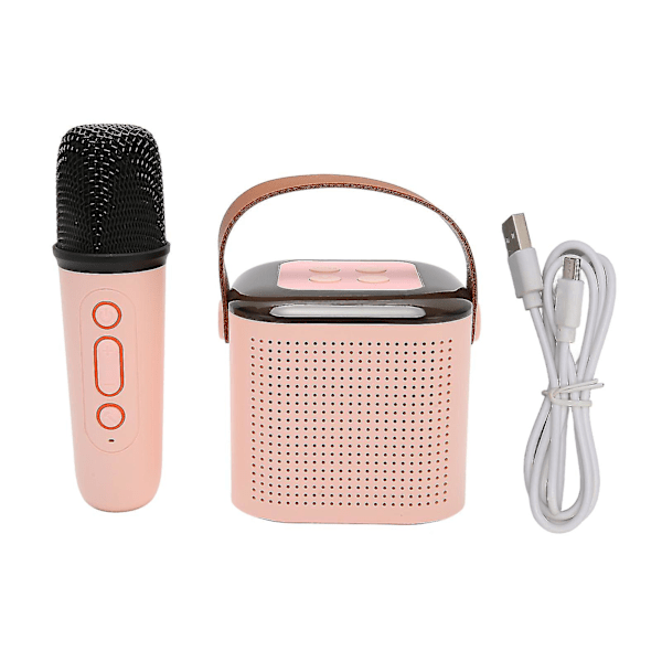 Bärbar  med karaokemaskin, stereo RGB-ljus och 1 mikrofon - perfekt för hemmafester (rosa)  (ZYH)
