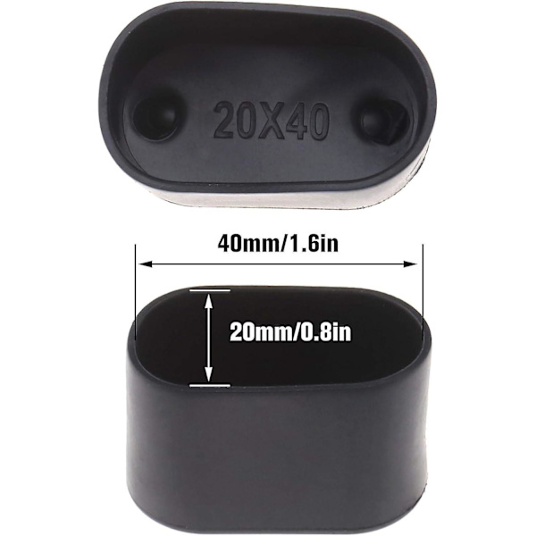 8-pack ovala bord- eller stolsbenshättor - Mjukt gummi - Repskydd - 40 x 20 mm - Svart, -Versailles  (ZYH)